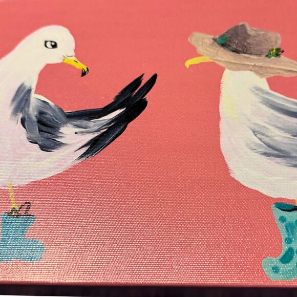 Whimsical Seagull Canvas Wall Art – Birds in Boots & Hats –  Coastal Beach Decor - Picture 6 of 6